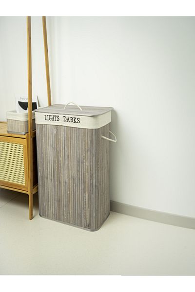 HONEYBEE Dual Section Durable Bamboo Laundry Hamper with Lid