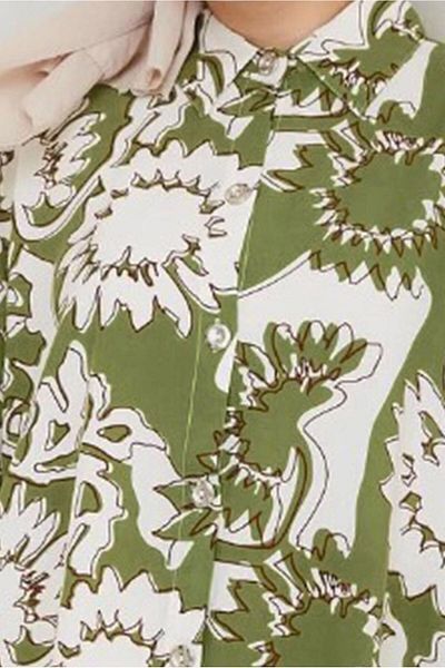 TRENDTESETTÜR Women's Green Patterned Cotton Tunic t 1980