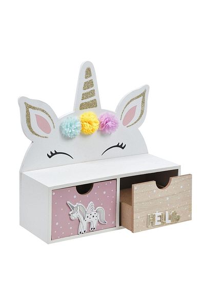 SHOPIENS Shopiens® 2-drawer decorative box, wooden, unicorn pattern, 26 x 10 x 27 cm