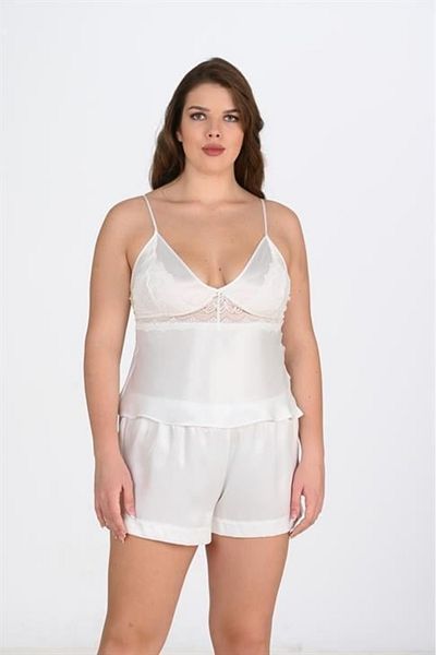 ALFA AKSESUAR 03 Plus Size Ecru Shorts Set