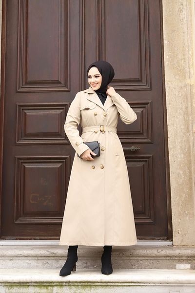 Viskosa Women's Classic Belted Long Cream Trench Coat - Button Down, Jacket Collar, Seasonal Outerwear