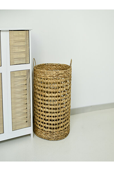 HONEYBEE سلة غسيل أسطوانية محمولة صديقة للبيئة مصنوعة من الخيزران مع مقبض