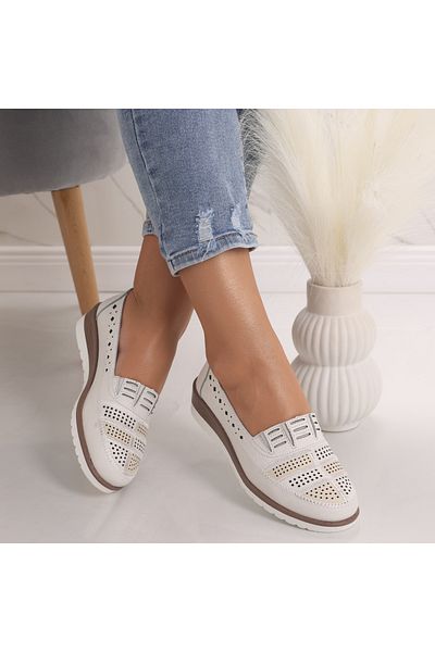 MODA STİL Women's casual white shoes made of natural leather Saina, 39