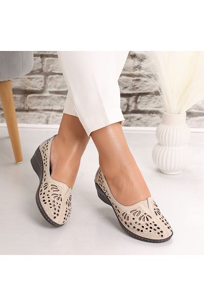 MODA STİL Women's Casual Beige Shoes Made of Genuine Leather Rakina, 41