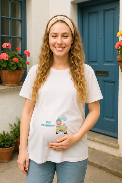 TARZ STİL Premium Yumuşak Penye Kumaşlı Anne Ben Geliyorum Erkek baskılı Hamile Tişörtü 10068