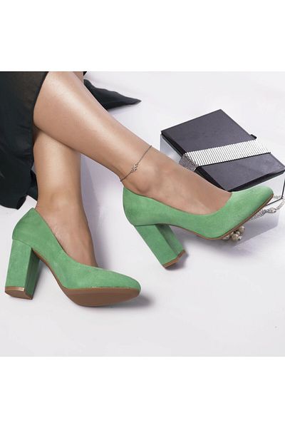 MODA STİL Green suede leather wedge heel shoes, 36