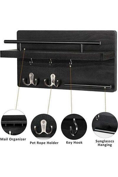 COOYA Key Holder for Wall Decorative,with 5 Key Hooks,30x18x8.5CM,Rustic,Hook Material is Elastic