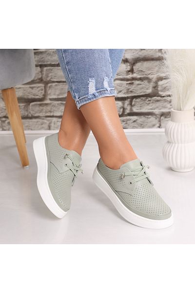 MODA STİL Women's casual shoes Green made of natural leather Yalina, 40