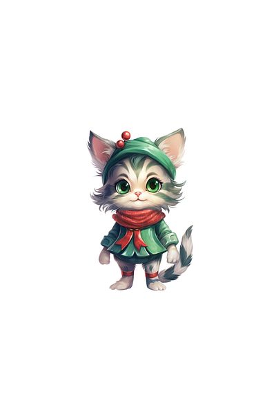 INOVATIX Set of 8 pieces, Sticker Cat in the Green Hat, INOVATIX®. 6 cm