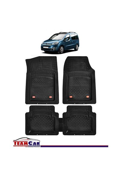 TEAMCAR ® Car Mats Tray Type Compatible Citroen Berlingo II (2008-2018) Black Durable Material