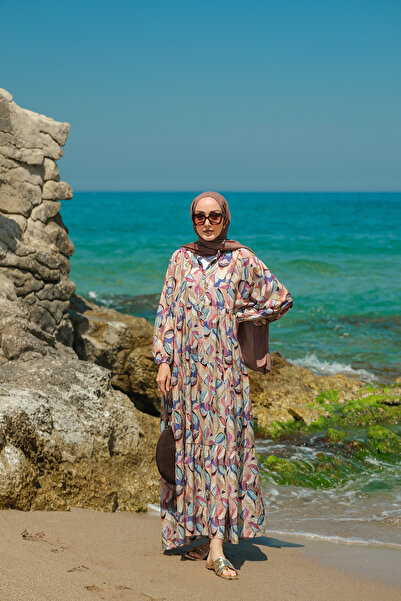 LOCCO Women's Soft Botanika Pattern Dress Blue