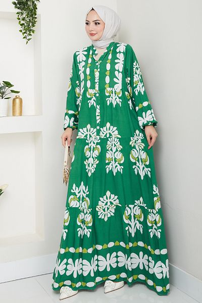 InStyle Flowy Casual Floral Viscose Dress Green