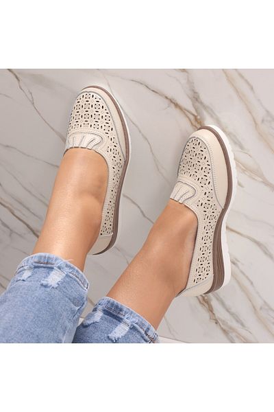 MODA STİL Women's casual shoes Beige made of natural leather Zenova, 36