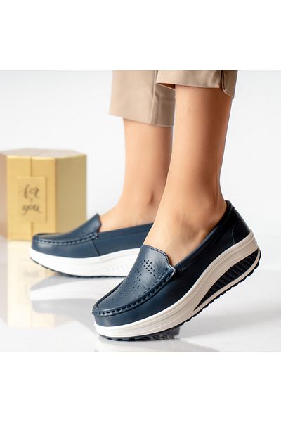 MODA STİL Women's casual navy blue natural leather shoes nancy, 37