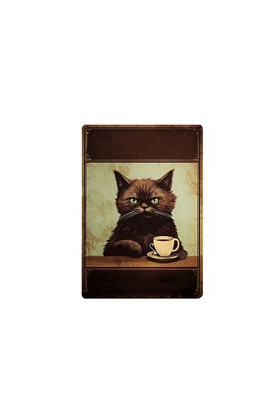 INOVATIX Set of 8 pieces, Sticker Cat with green eyes drinks coffee, INOVATIX®. 6 cm