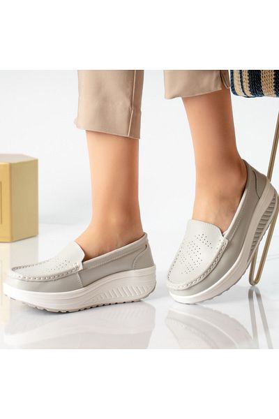 MODA STİL Women's casual shoes, gray, natural leather, nancy, 38