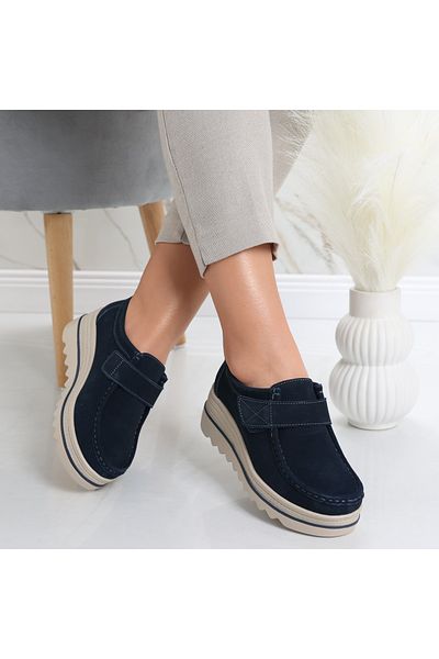 MODA STİL Women's Navy Blue Suede Platform Shoes Anera, 38