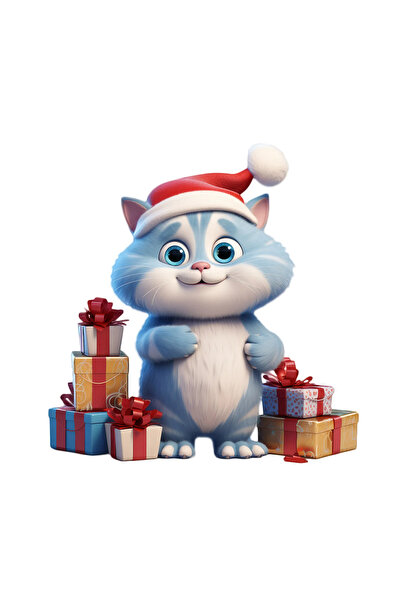 INOVATIX Set de 8 piese, autocolant Pisică albastră cu cadouri de Crăciun, IN...