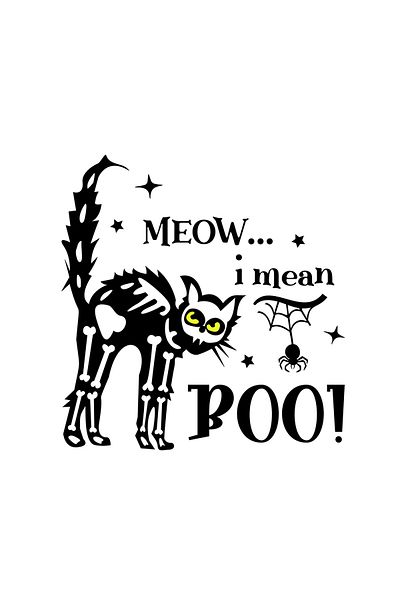 INOVATIX Set of 8 pieces, Sticker Skeleton Cat Meow i mean Boo, INOVATIX®. 6 cm