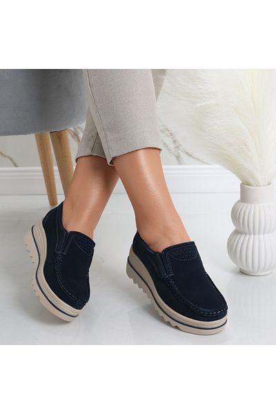 MODA STİL Women's Navy Blue Platform Shoes Made of Genuine Suede Leather Gabrena, 38