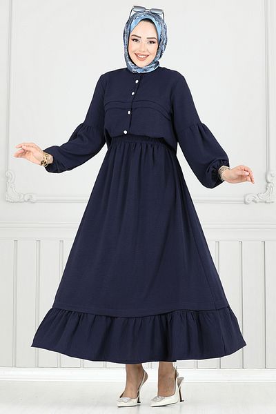 ModaMerve Front Buttoned Skirt Suit 3094Hbs932-M Navy