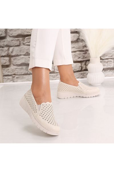 MODA STİL Women's Casual Beige Shoes Made of Ecological Leather Rujaina, 38