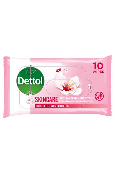 Dettol Skincare Antibacterial Skin Wipes 10pcs 99.9% Germ Protection & Gentle Skin Care