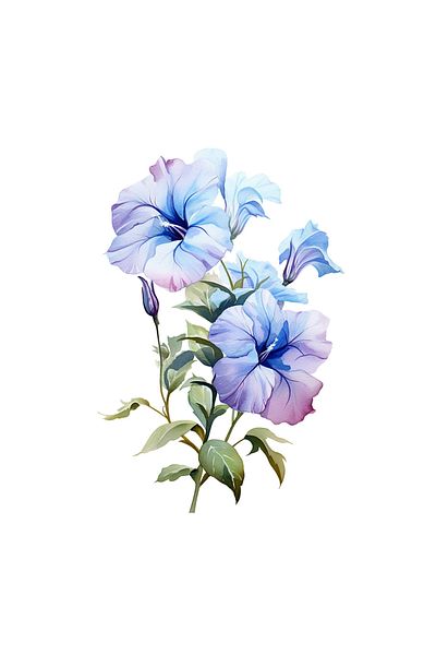 INOVATIX Set of 8, Sticker Blue Petunias with Leaves, INOVATIX®. 6 cm