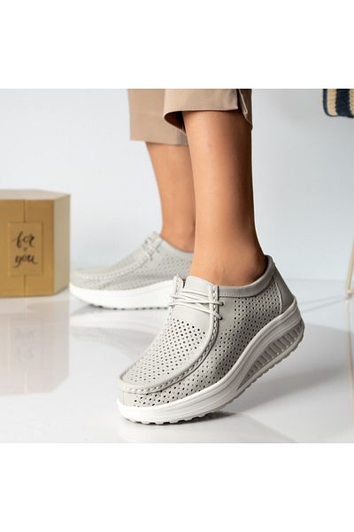 MODA STİL Women's casual shoes, gray, natural leather, 37