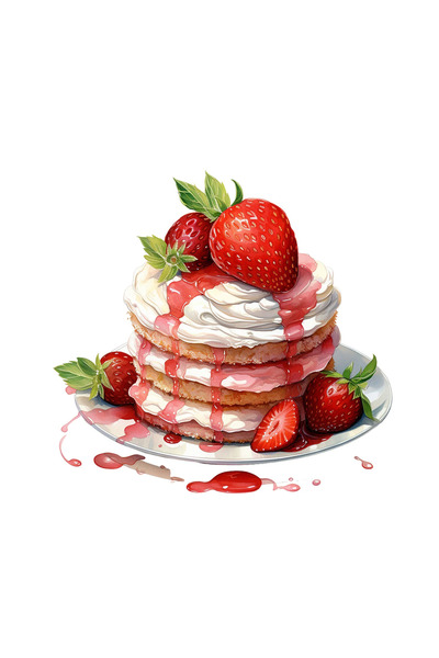 INOVATIX Set de 8 piese, Autocolant clătită cu frișcă și căpșuni, INOVATIX®. 6 cm