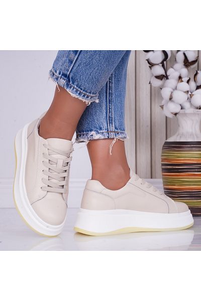MODA STİL Women's Casual Shoes Beige Made of Natural Leather Ema, 38