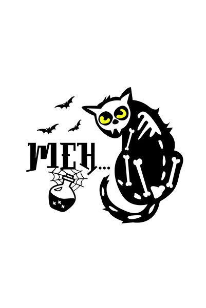 INOVATIX Set de 8 piese, autocolant pisică schelet Meh, INOVATIX®. 6 cm