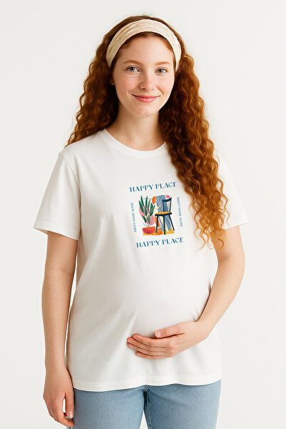 TARZ STİL Μπλουζάκι εγκυμοσύνης Happy Place με τύπωμα με μαλακό χτενισμένο βαμβακερό ύφασμα Premium 22787
