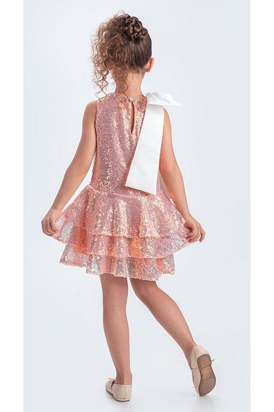 Mnk Baby&Kids Collar Bow Glittering Sequin Fabric Girls' Evening Dress M00702 Salmon
