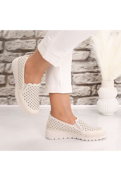 MODA STİL Women's Casual Beige Shoes Made of Ecological Leather Rujaina, 38