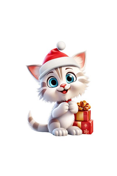 INOVATIX Set de 8 piese, autocolant Pisică albă cu cadouri de Crăciun, INOVAT...