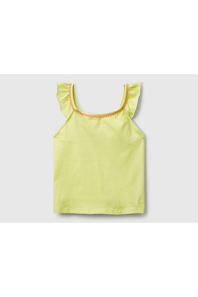United Colors of Benetton Girl's Yellow Round Neck Undershirt with Ring Detail on the Back and Cross Strap Logo
