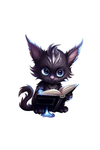INOVATIX Set of 8 pieces, Sticker Black Cat reading a book, INOVATIX®. 6 cm