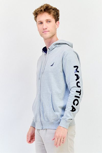 Nautica Men Hooded Embroidered Logo Long Sleeves Sweatshirt, Grey