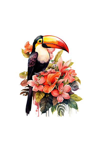 INOVATIX Set de 8 piese, autocolant papagal tucan între flori tropicale, INOV...