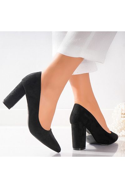 MODA STİL Rimva Black Eco-Suede Women's Heeled Shoes, 36