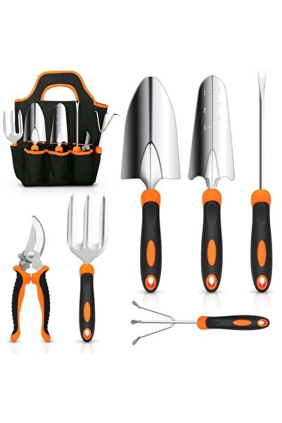 Arabest 7 Pcs Gardening Tool Set,Stainless Steel,with Non-Slip Rubber Handle and Storage Tote Bag