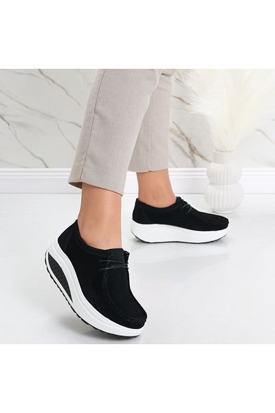 MODA STİL Women's Casual Shoes Black Genuine Suede Leather Oscar, 36