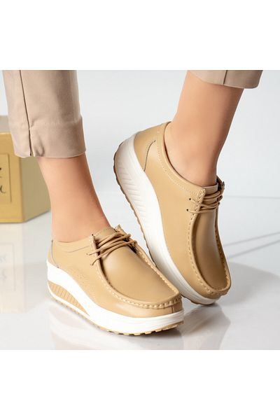 MODA STİL Women's casual shoes, beige, natural leather, Oscar, 41