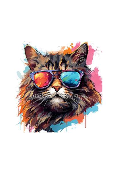 INOVATIX Set de 8 piese, autocolant Pisică Shaggy cu ochelari, INOVATIX®. 6 cm