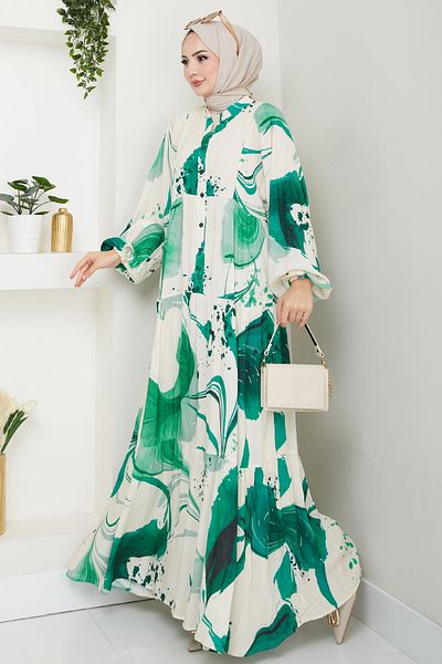 InStyle Digital Print Pattern Viscose Dress Green
