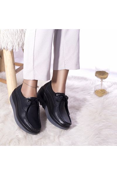 MODA STİL Clarisa platform shoes, black genuine leather, 36