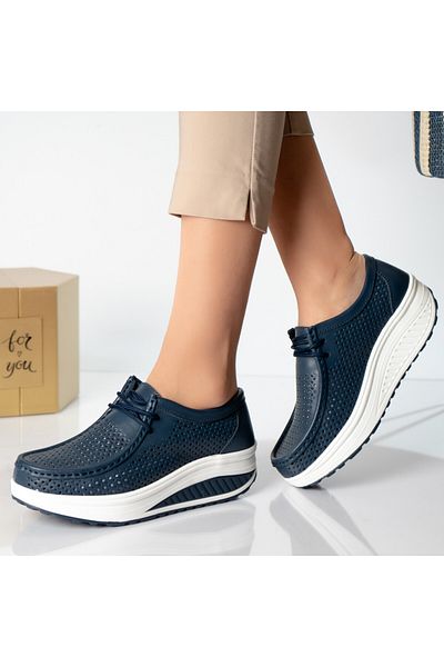 MODA STİL Women's casual navy blue shoes, natural leather, samra, 41