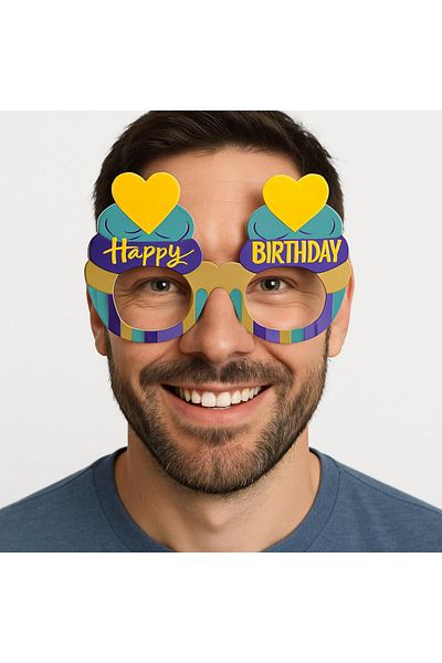 kapsulavm Cupcake Themed Birthday Colorful Cardboard Happy Birthday Glasses 6 Pieces