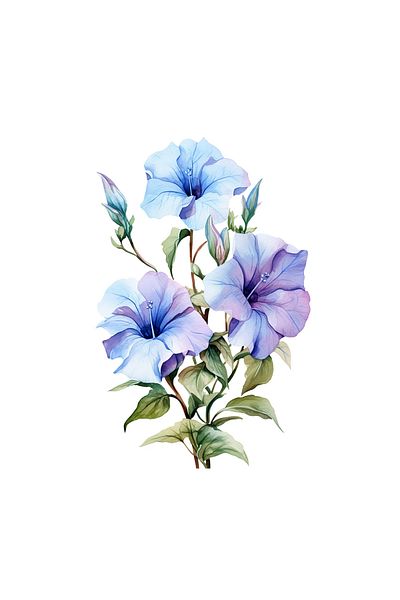 INOVATIX Set of 8 pieces, Sticker Petunias purple blue with buds, INOVATIX®. 6 cm